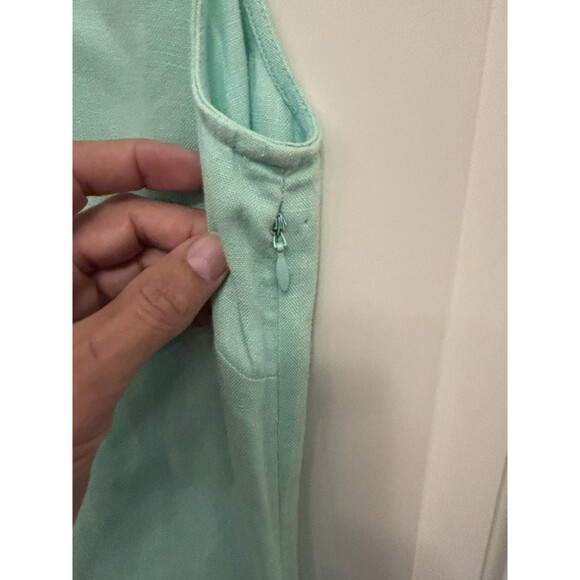 Sail To Sable Blue Green Preppy Resort Dress Size medium 100% linen elevated - Picture 5 of 9